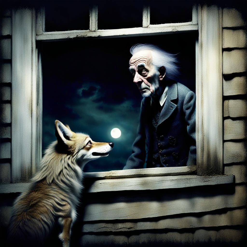Eerie Encounter: Man and Coyote in Moonlight
