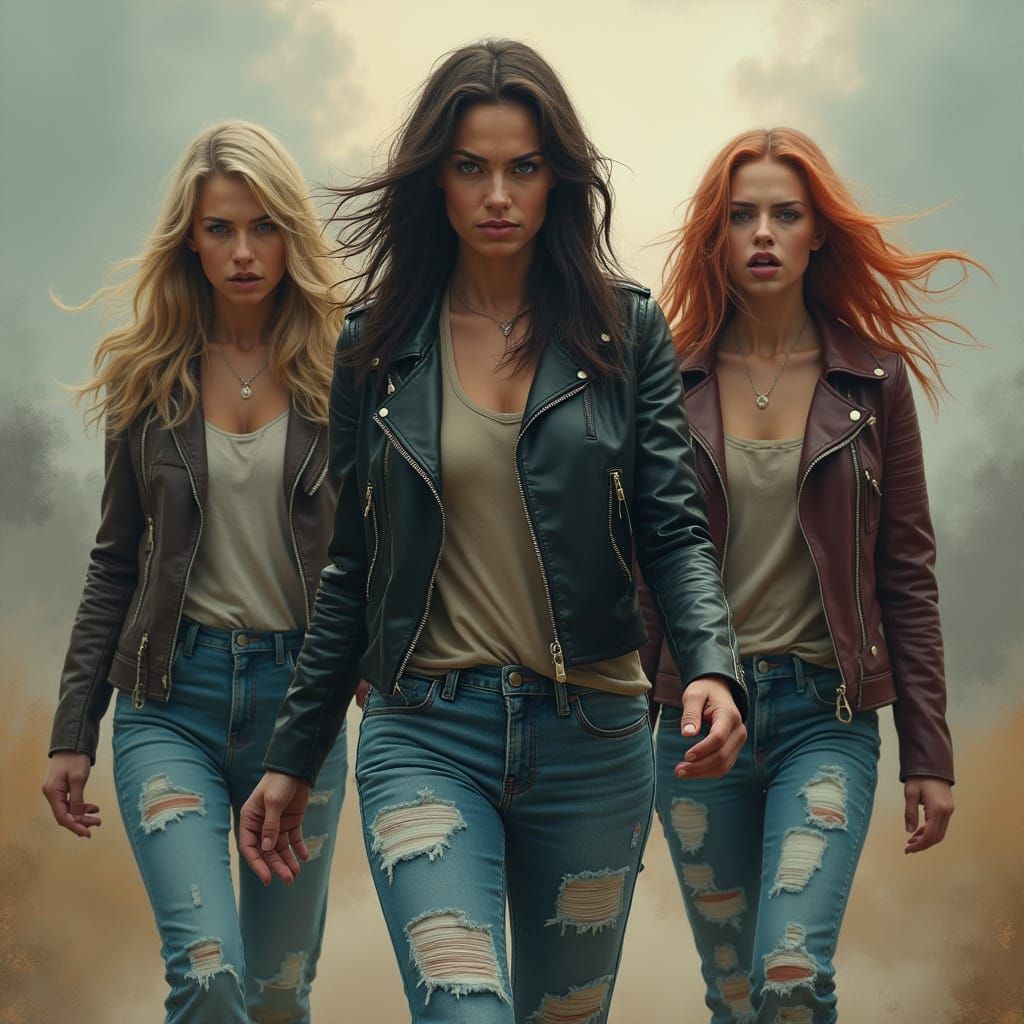 Angry Women Approaching in Digital Art Style