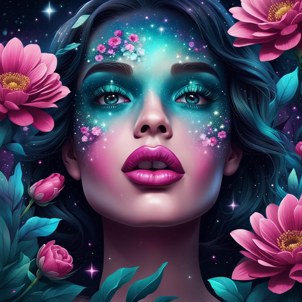 Magenta Lipstick and Teal Eyeshadow: Vector Graphics Ad