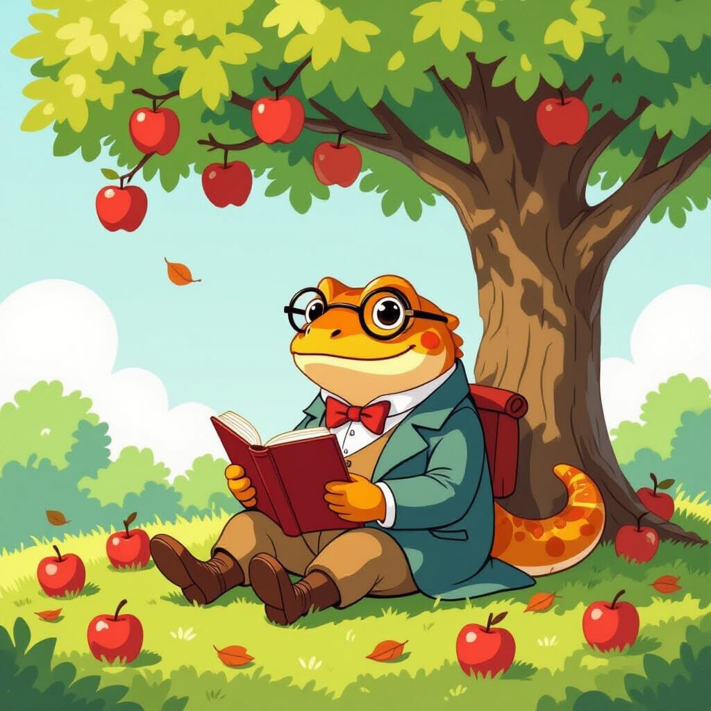 Newt Physicist Under Apple Tree in Potter Style