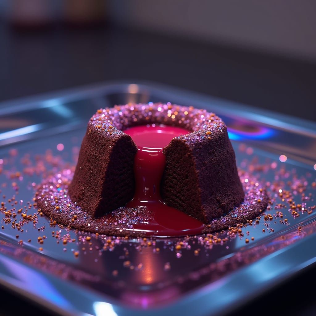 Futuristic Molten Chocolate Lava Cake with Neon Circuits