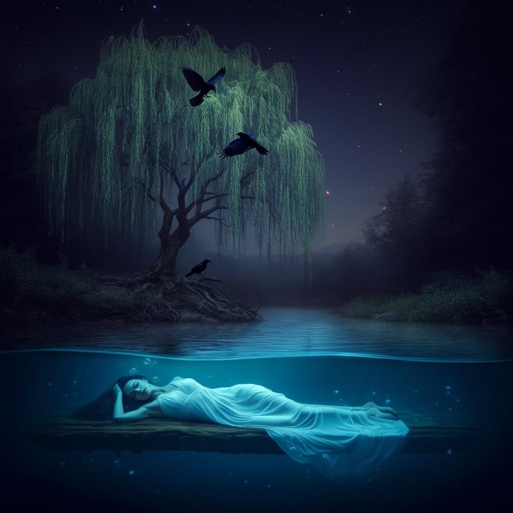 Underwater Woman in Starry Night Scene