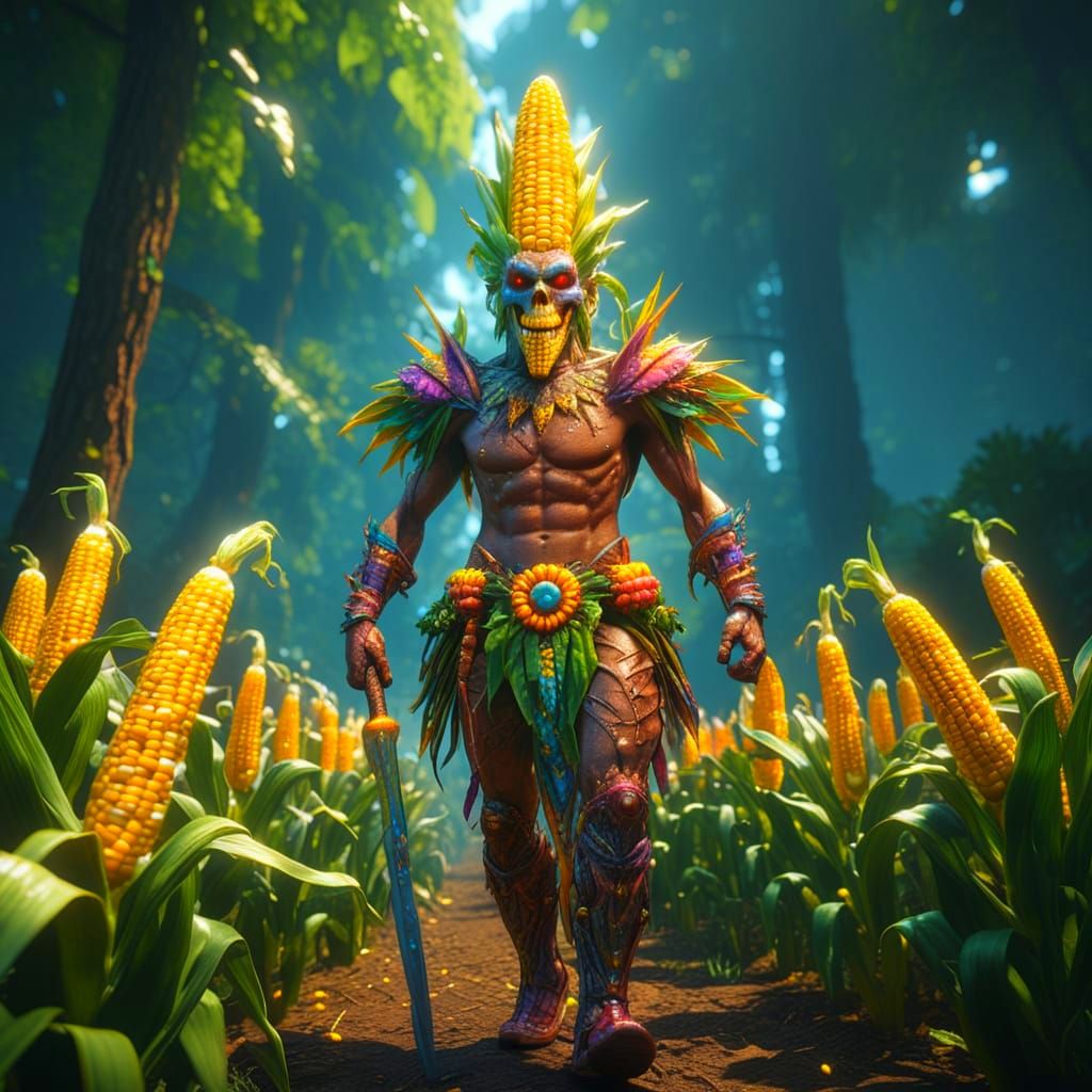 Psychedelic Sweetcorn Warrior in Hyperdetailed 8K Resolution