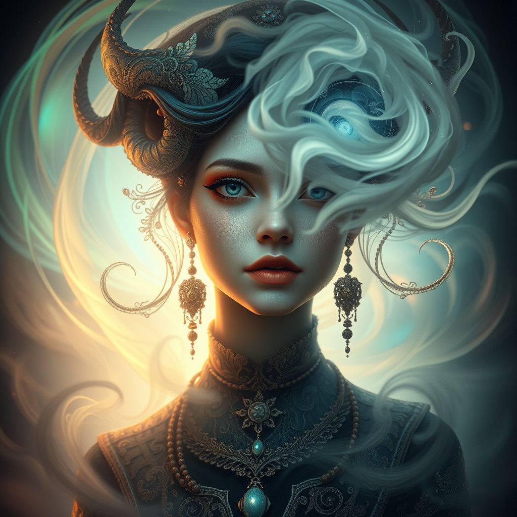 Mystical Being Portrait in Ethereal Iridescent Mist