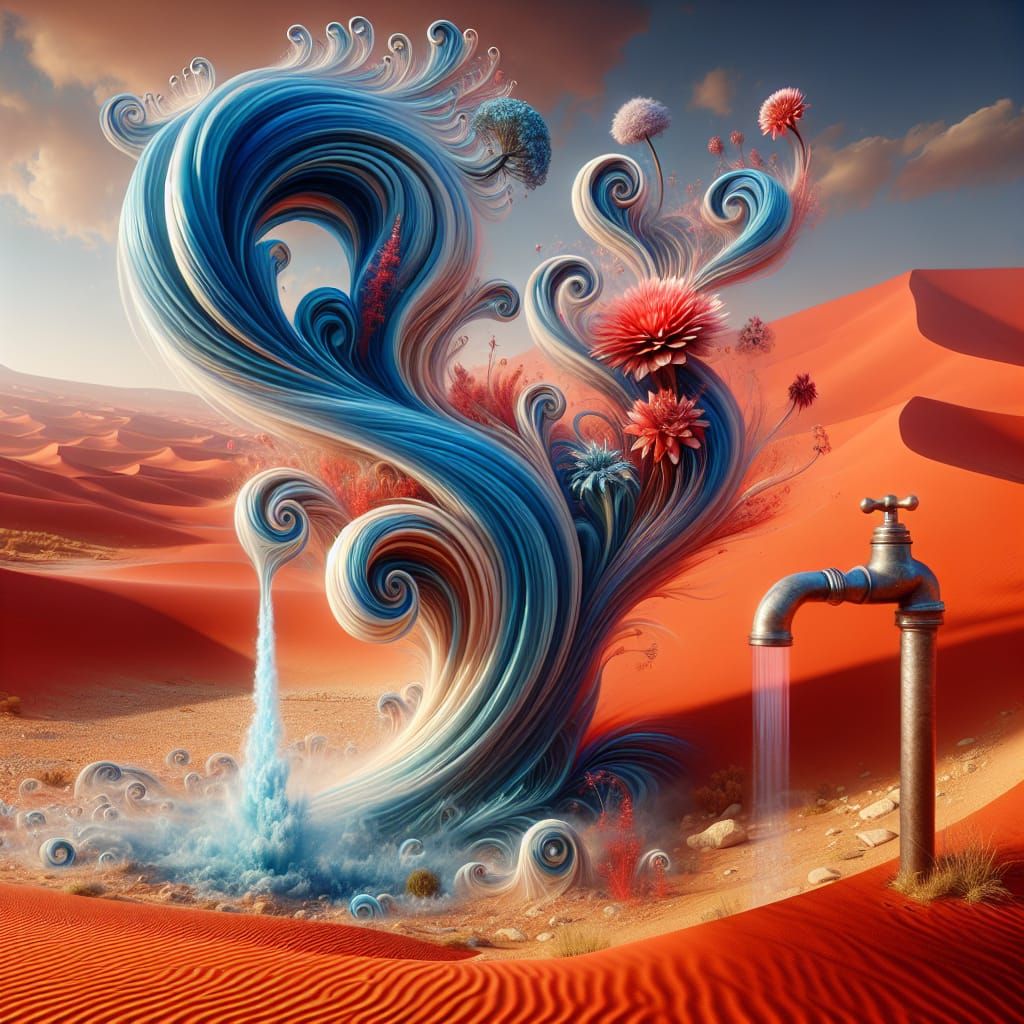Water Djinn Emerges in Red Desert Landscape