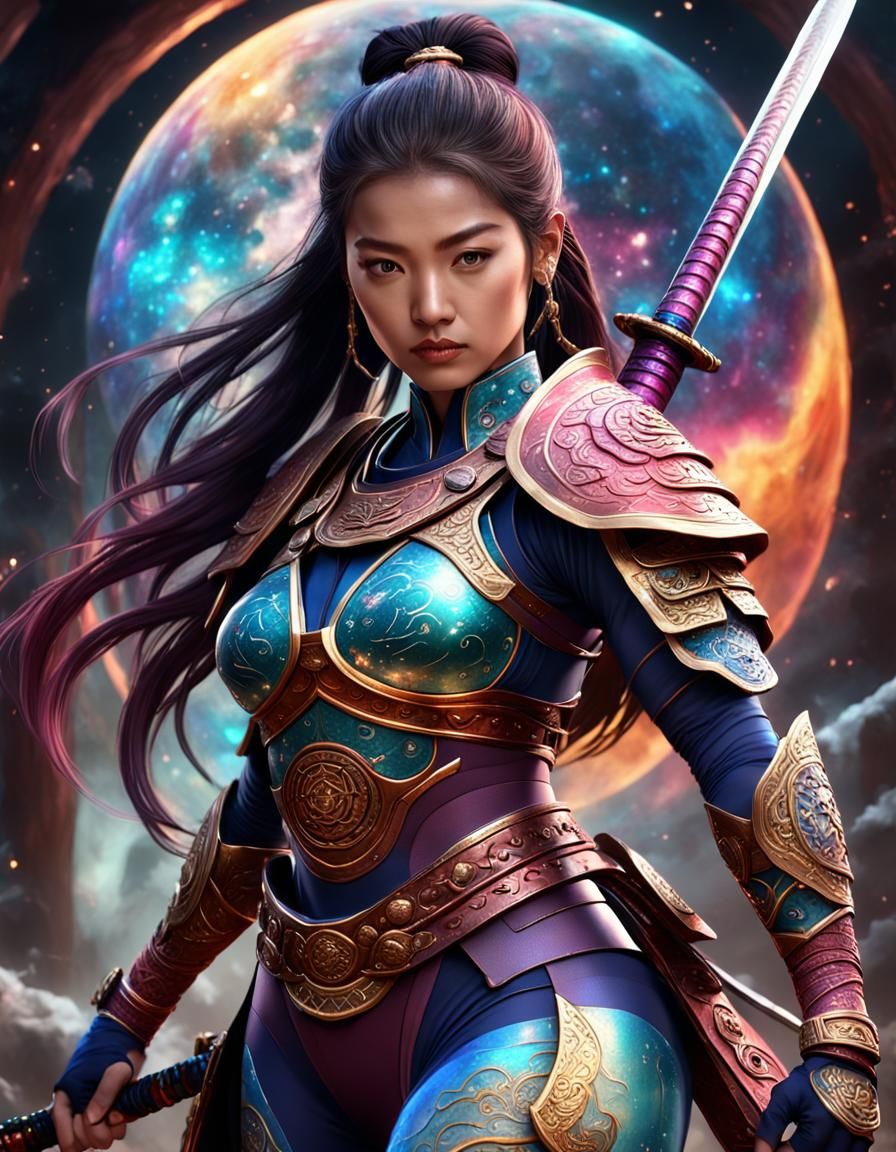 Cosmic Samurai Woman with Energy Sword