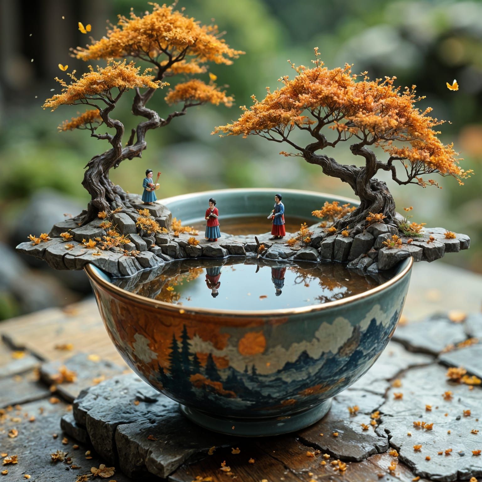 Miniature Edo Tea Ceremony Inside Teacup Landscape
