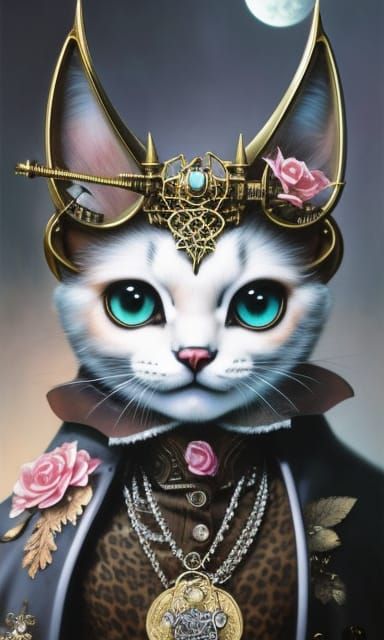 Steampunk Anime Cat Girl in Gothic Style