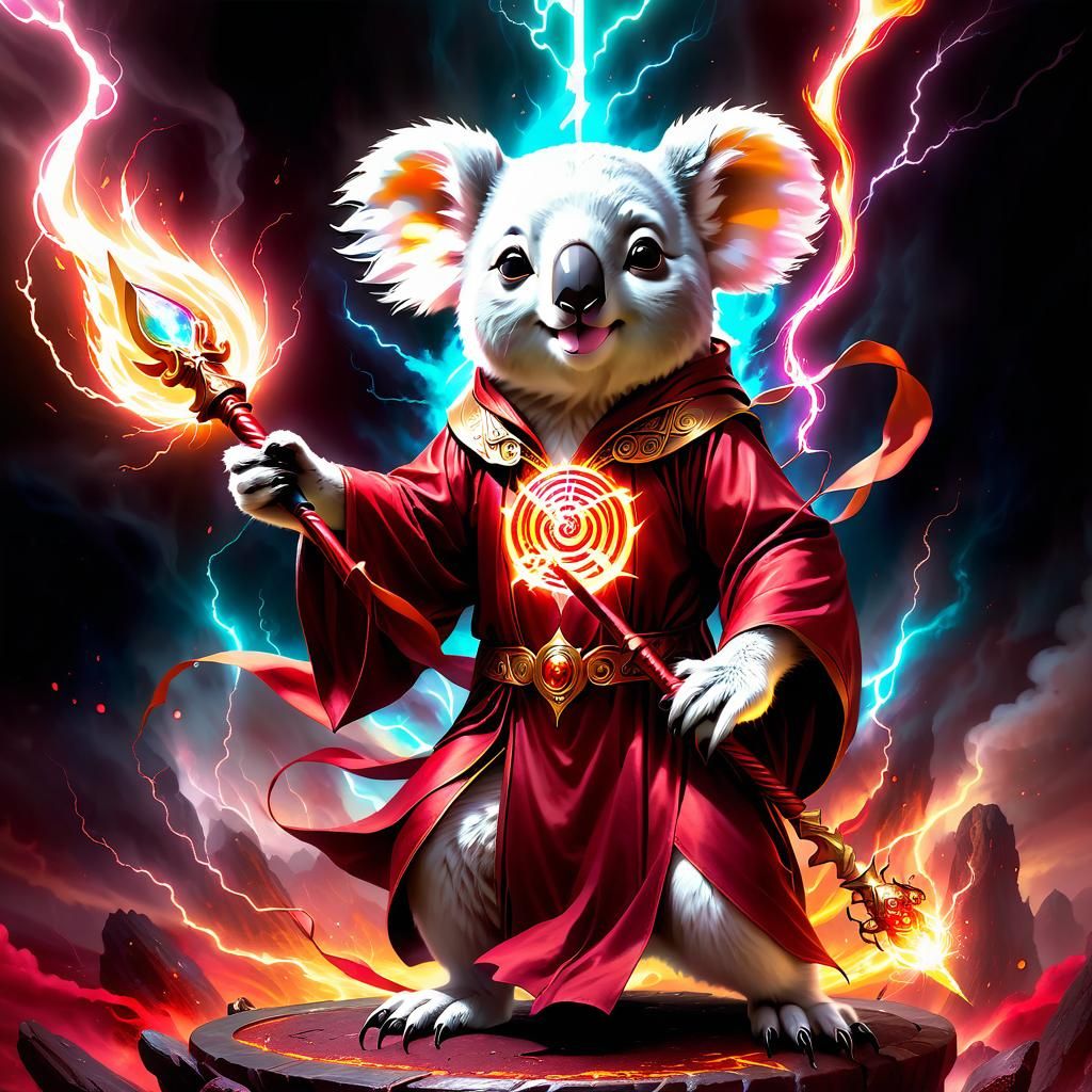 Koala Wizard Summons Creature in Elfpunk Fantasy Art