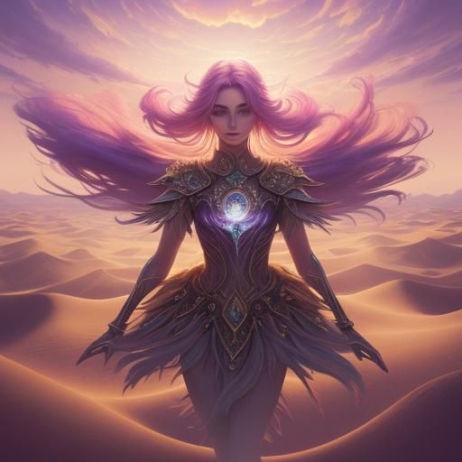 Levitating Woman in Surreal Desert Landscape