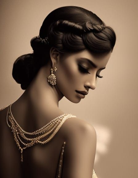 Vintage Sepia Portrait of Mata-Hari in Art Nouveau Style