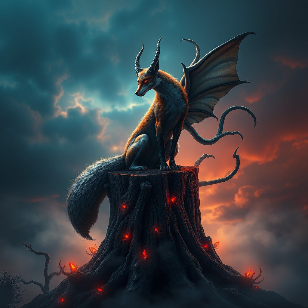 Mystical Nine-Tailed Fox Spirit in Fantasy Art Style