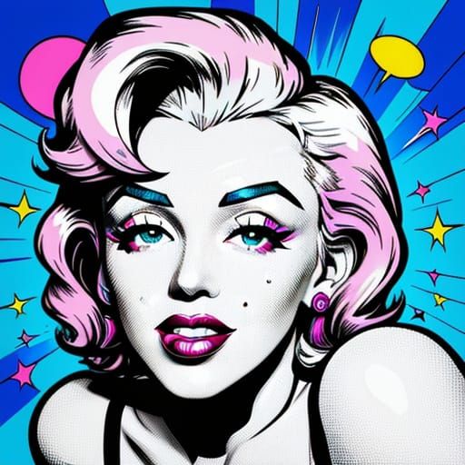 Vibrant Pop Art Portrait of Marilyn Monroe in Comic Book Sty...