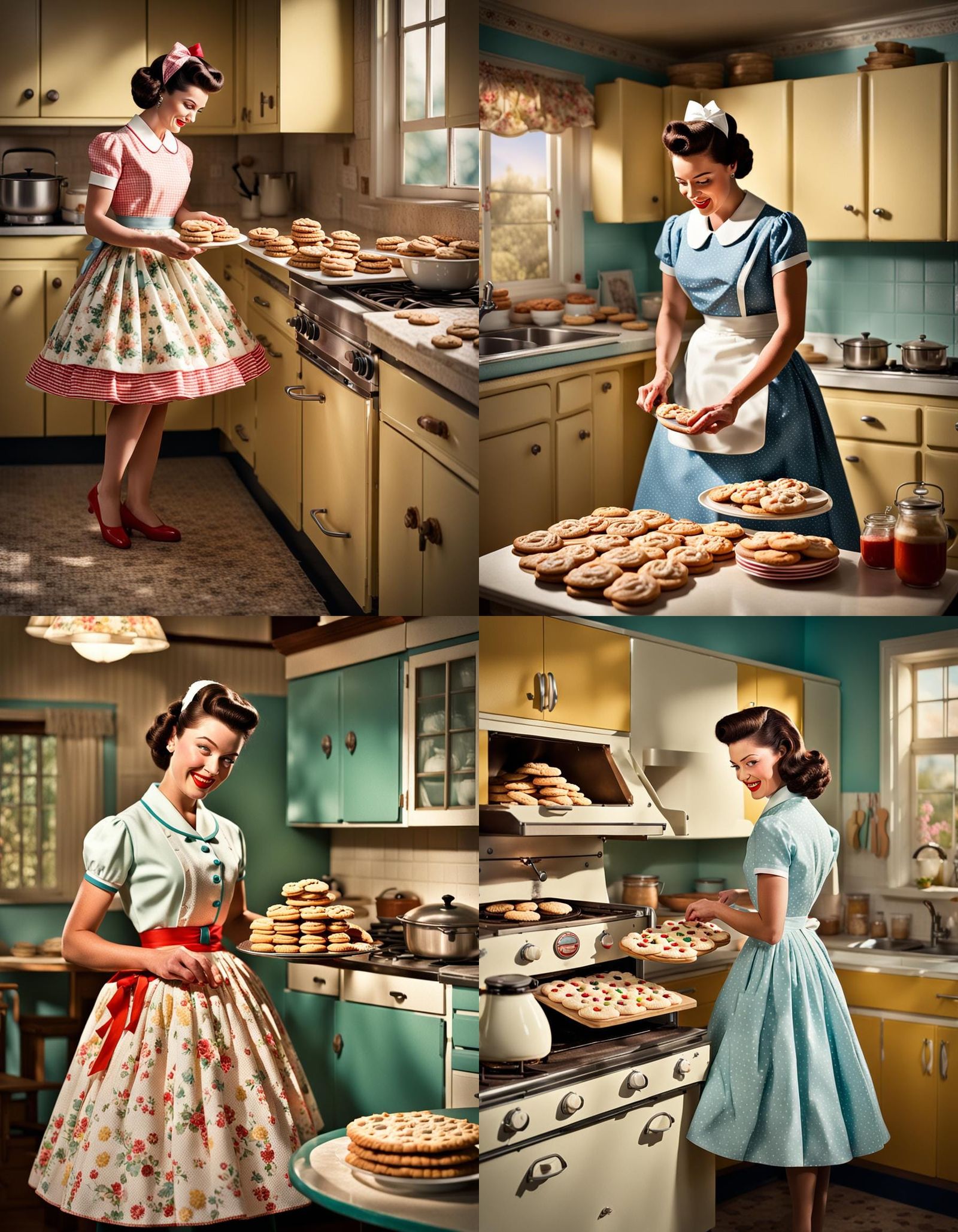 1950s Housewife Baking Cookies: Photorealistic Portrait