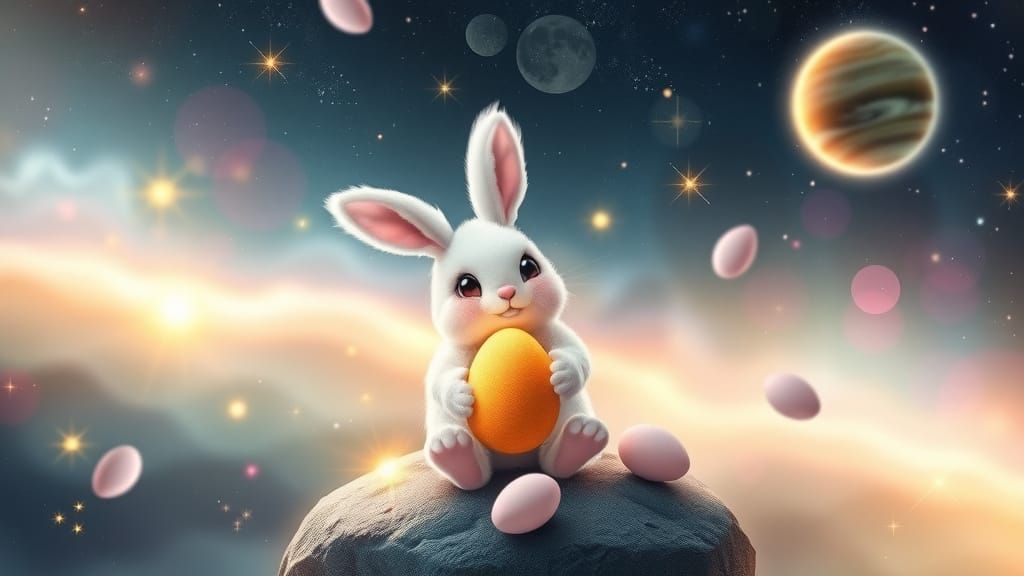 Cute Bunny in Whimsical Space Scene