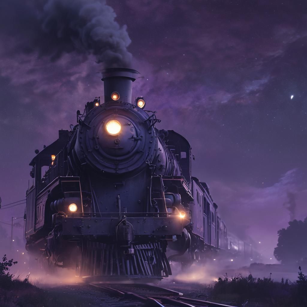 Ghostly Steam Locomotive in Starry Night Sky