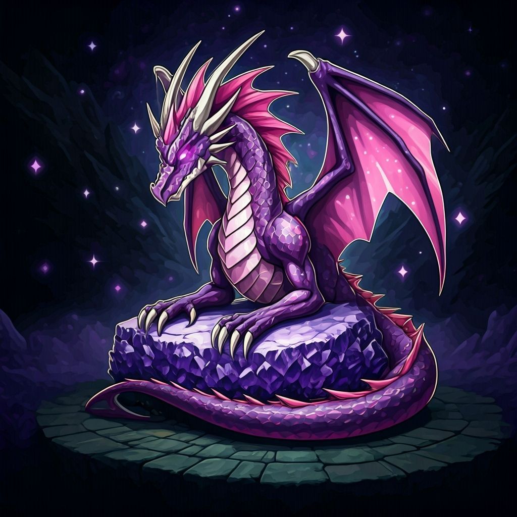 Cosmic Dragon on Amethyst Slab in Manga Style