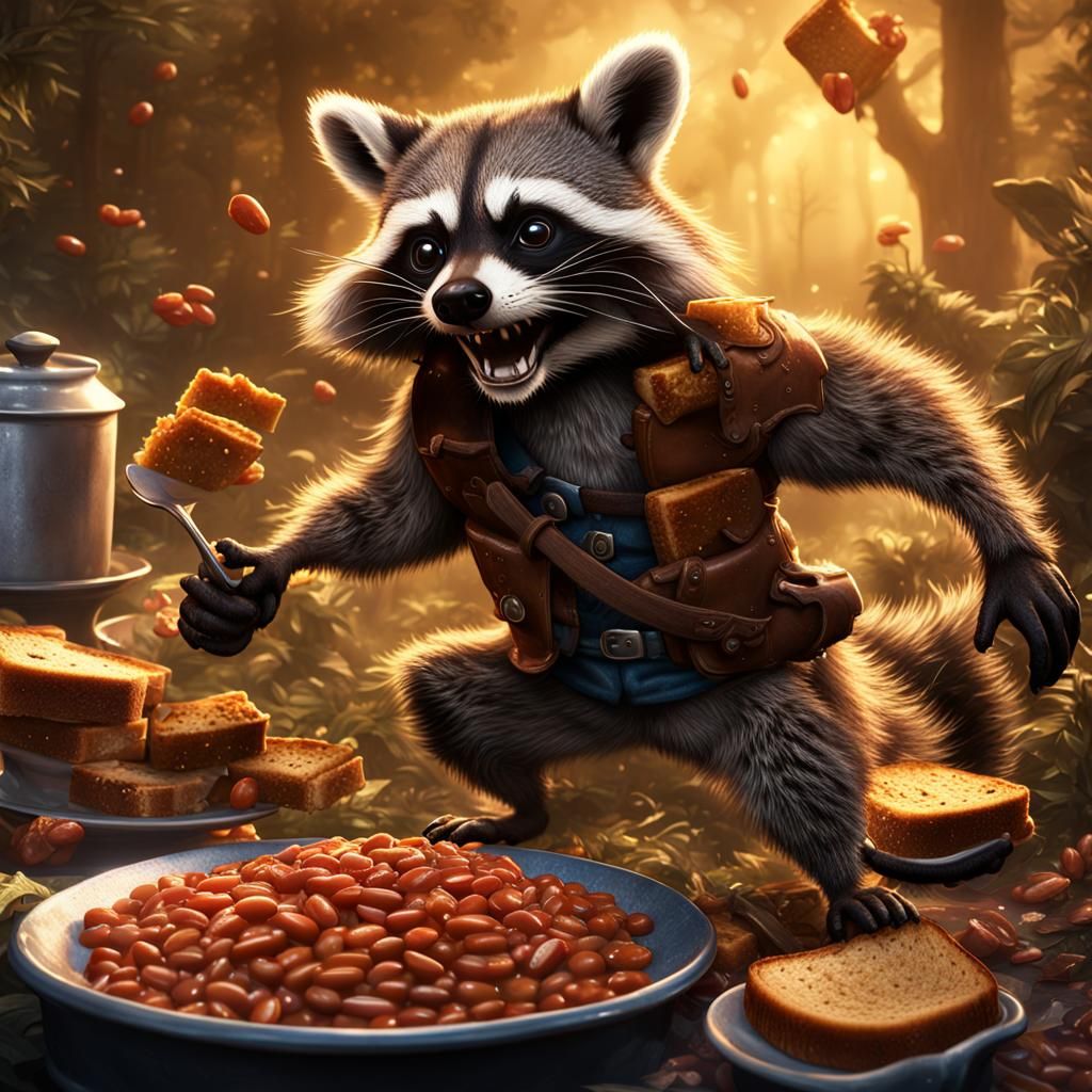 Angry Raccoon Attacks Baked Beans and Toast