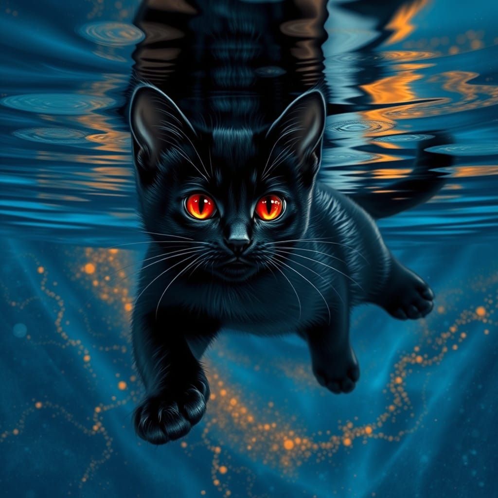 Dreamy Cosmic Cat in Crystal Clear Water