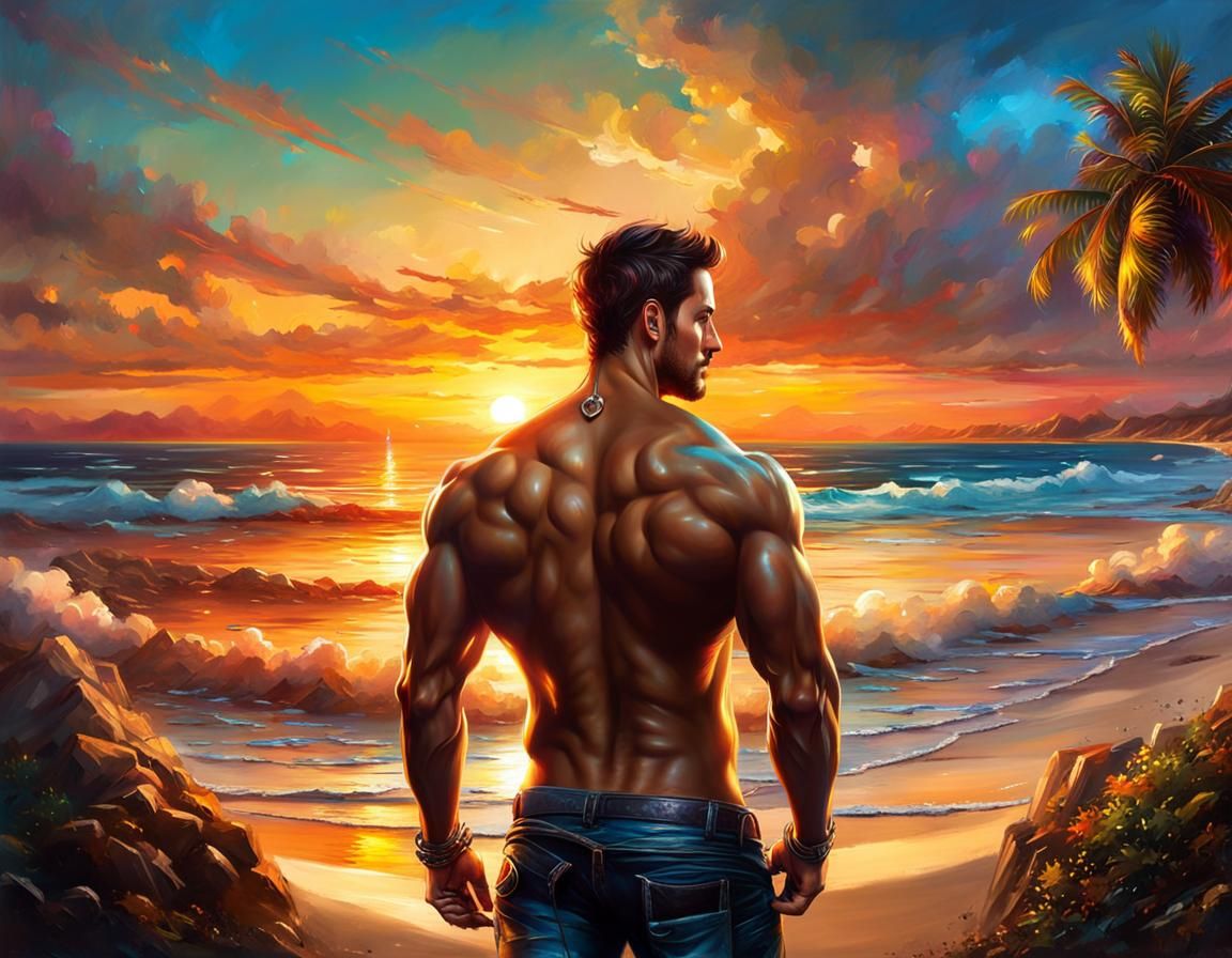 Sunset Beach Panorama in Anime Style