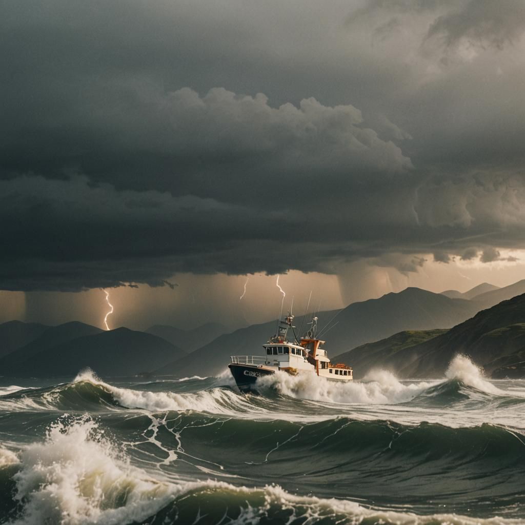 Epic Fishing Boat Versus Mountainous Waves in Storm