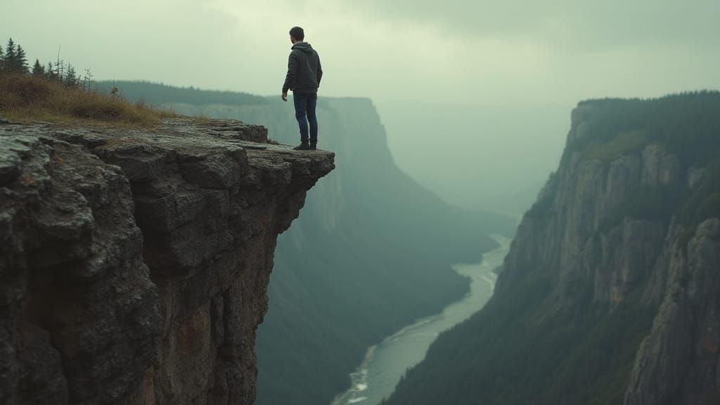 Cliff Edge Contemplation: Cinematic Film Still