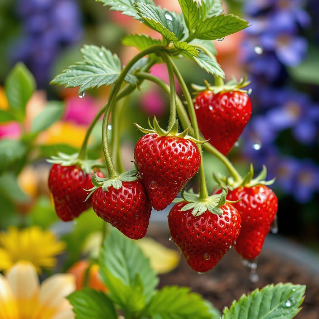 Lush Garden Strawberries in Impressionist Style