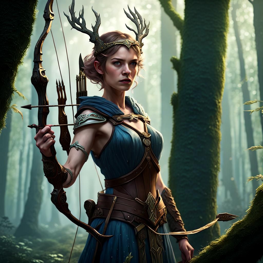 Artemis in Forest: Detailed Fantasy Matte Painting