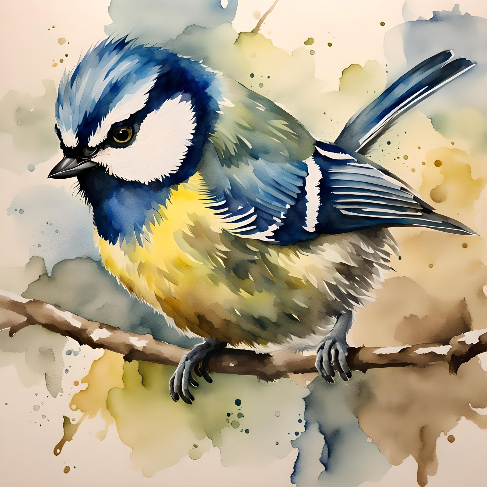 Watercolor Painting of a Blue Tit
