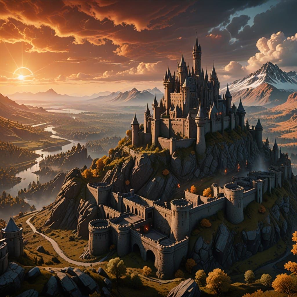 Epic Westeros Landscape at Sunset, in 3D Game Cinematic Styl...