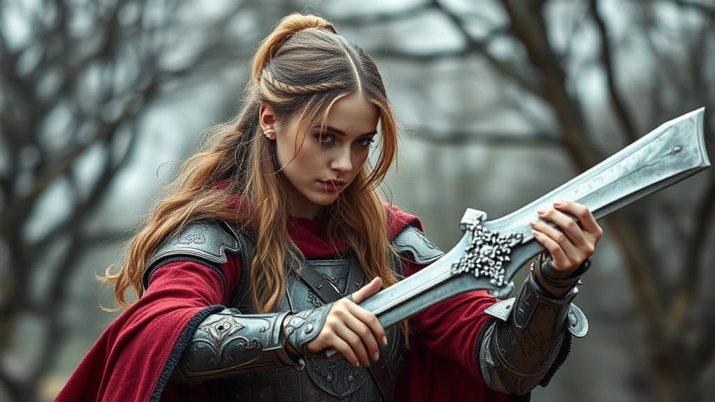 Medieval Maiden with Excalibur Sword