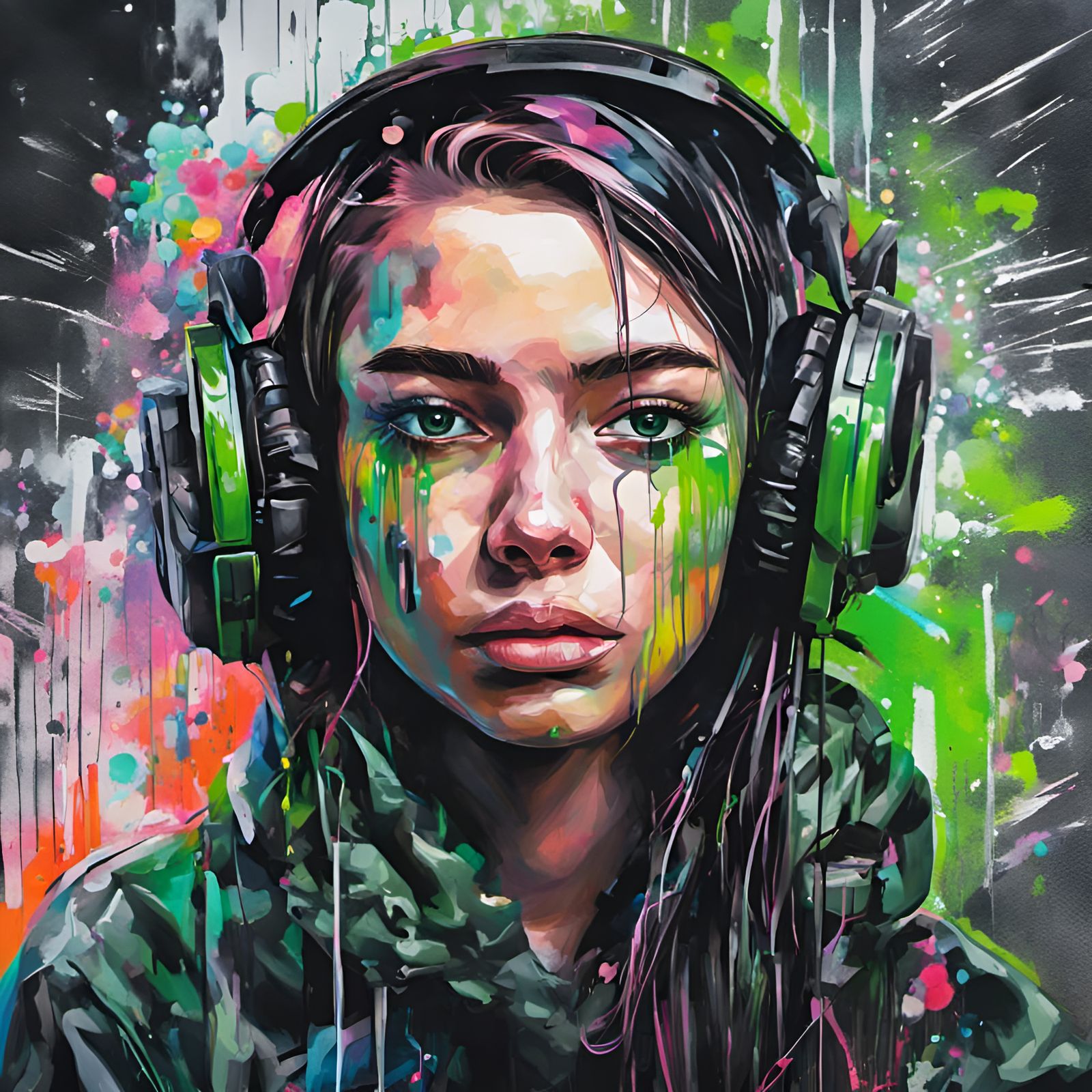 Gamer Girl Portrait in Glitch Art Style