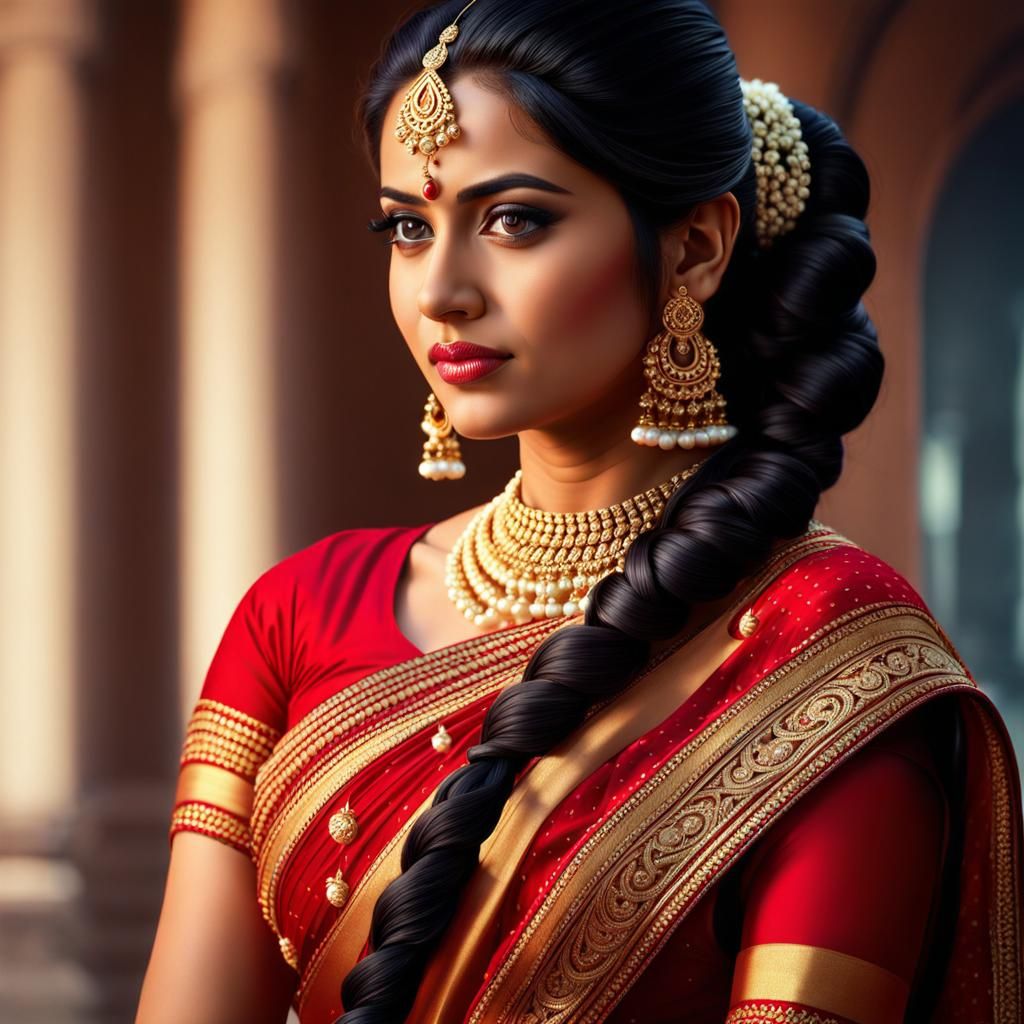 Beautiful Indian Woman in Saree: Hyperrealistic Portrait