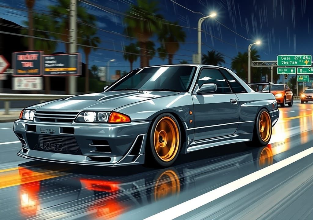 Sleek Nissan Skyline GTR R32 in Anime Style