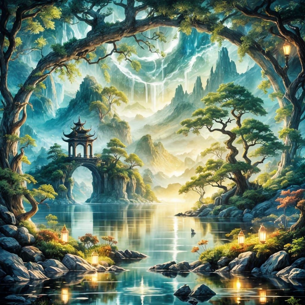 Mystical Portal to Enchanted Moonlight Landscape