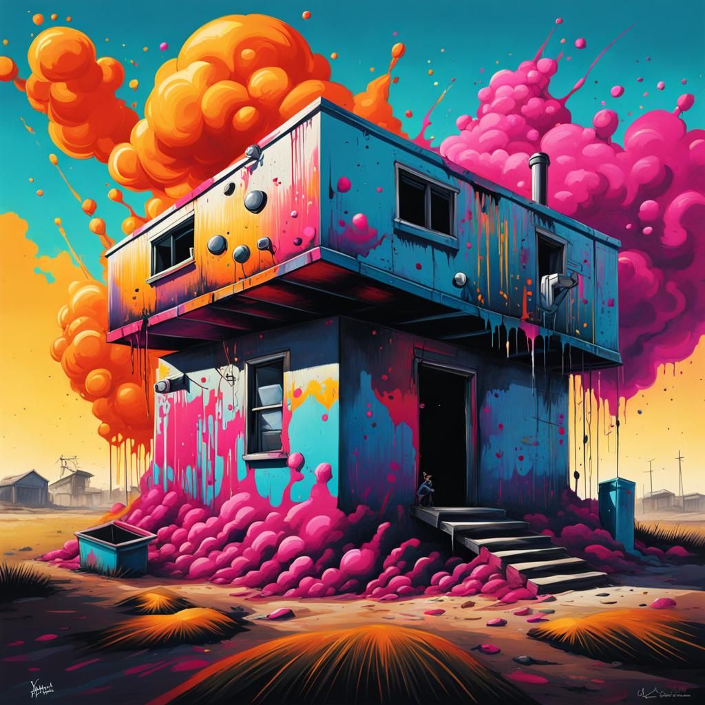 Bomb Emerges Next to House in Graffiti Art Style