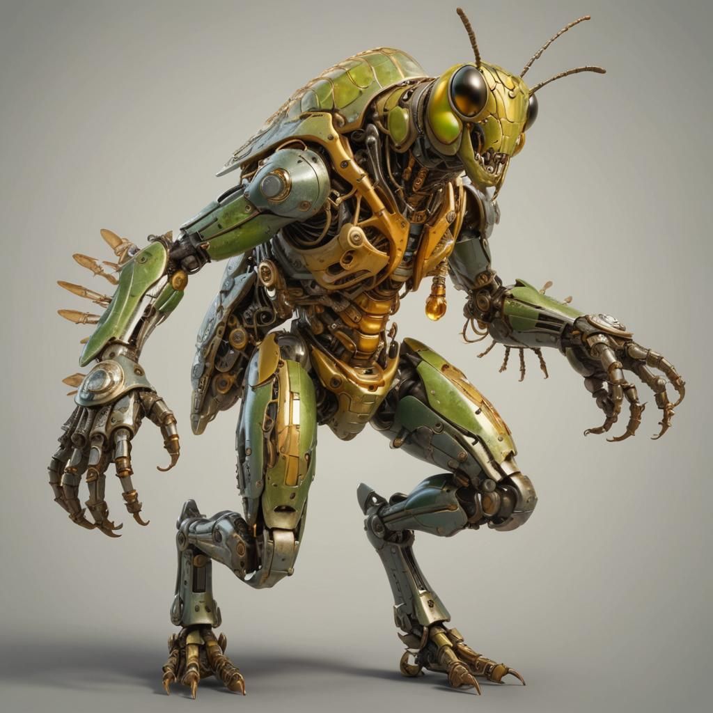 Biomechanical Human-Insect Hybrid Portrait as Digital Art