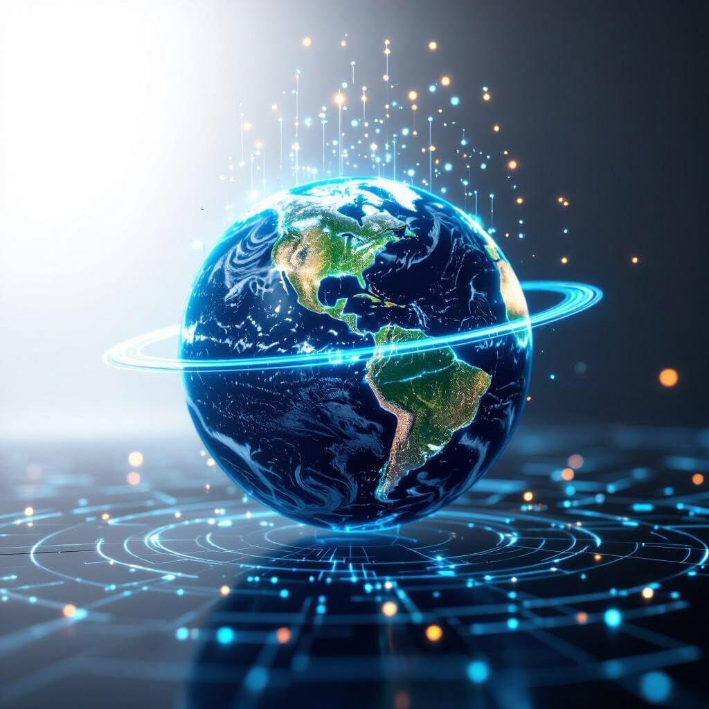 Holographic Earth Rotates in Futuristic 3D Style