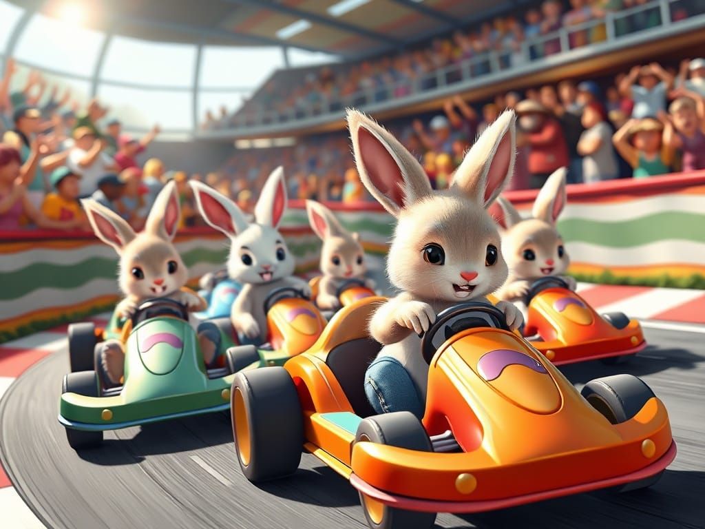 Fluffy Rabbits in Go-Karts Racing Fun