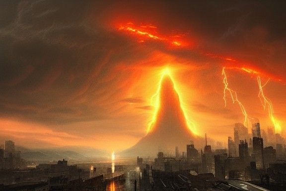 Godzilla's Fiery Reign over Ruined City