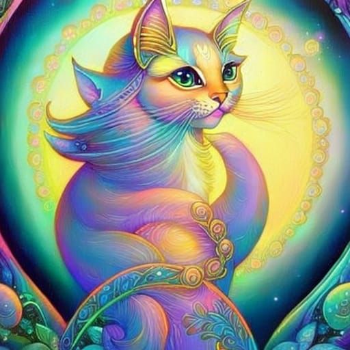 Ethereal Kitten Gazing into Orb, Fantasy Art