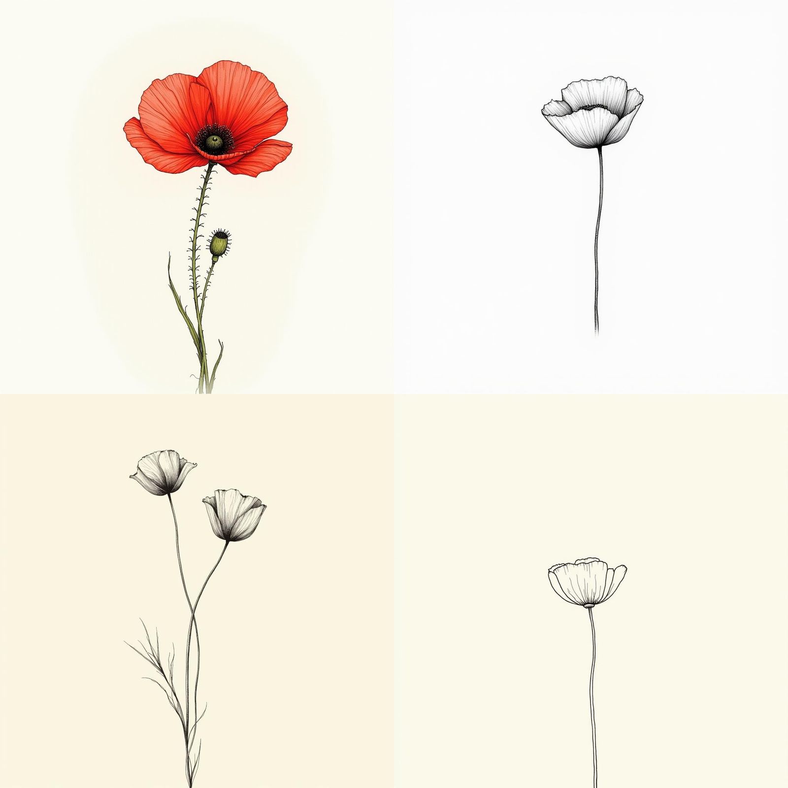 Minimalist Line Art Poppy Flower