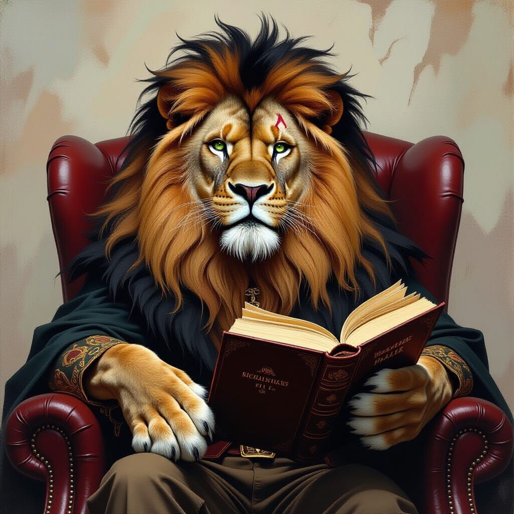 Scar the Lion Surrounded by Shakespeare, Art Nouveau Style