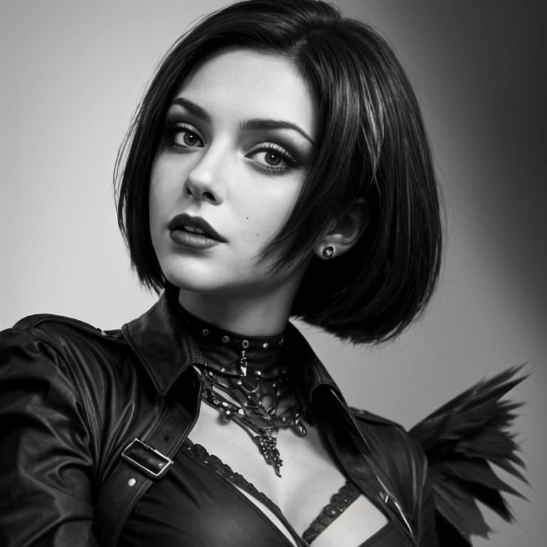 Gothic Latina Model Portrait in Black and White