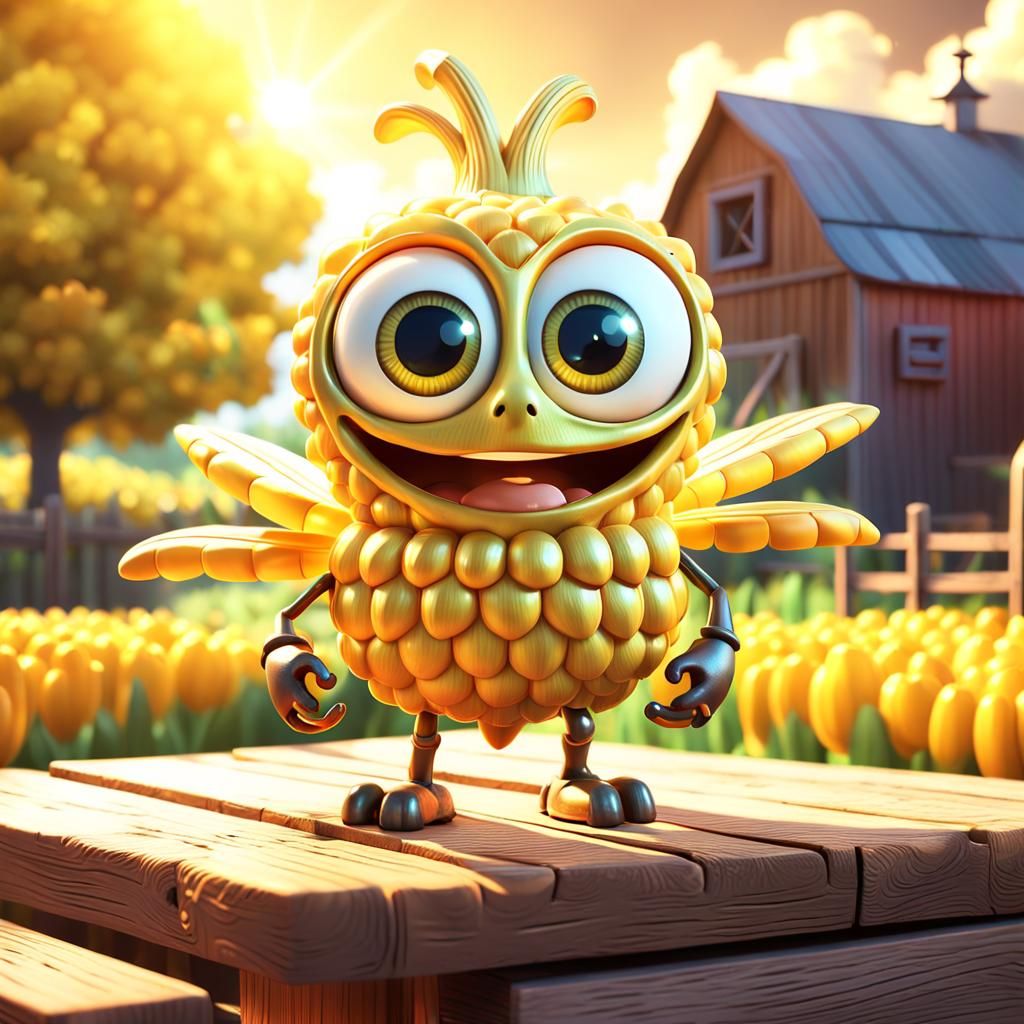 Adorable Corncob Creature in Pixar-Inspired 3D Art