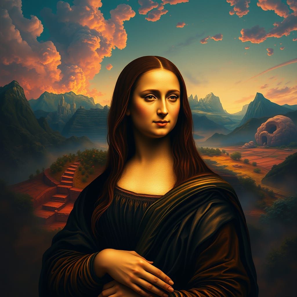 Dreamlike Mona Lisa in Vibrant, Surreal World