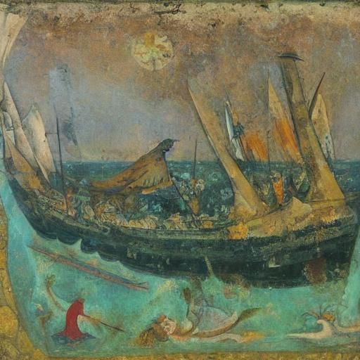 Archangel and Devils in Underwater Shipwreck, Surreal Art