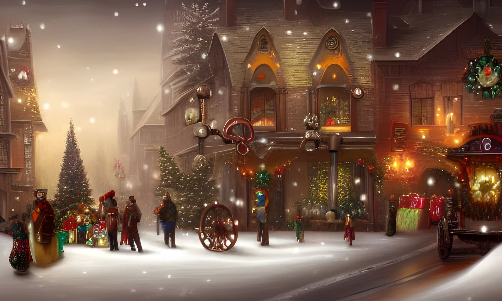 Steampunk Christmas: Festive Snow Scene in Digital Art