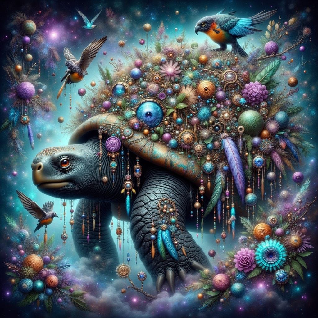 Enchanted Forest Turtle in Whimsical Style