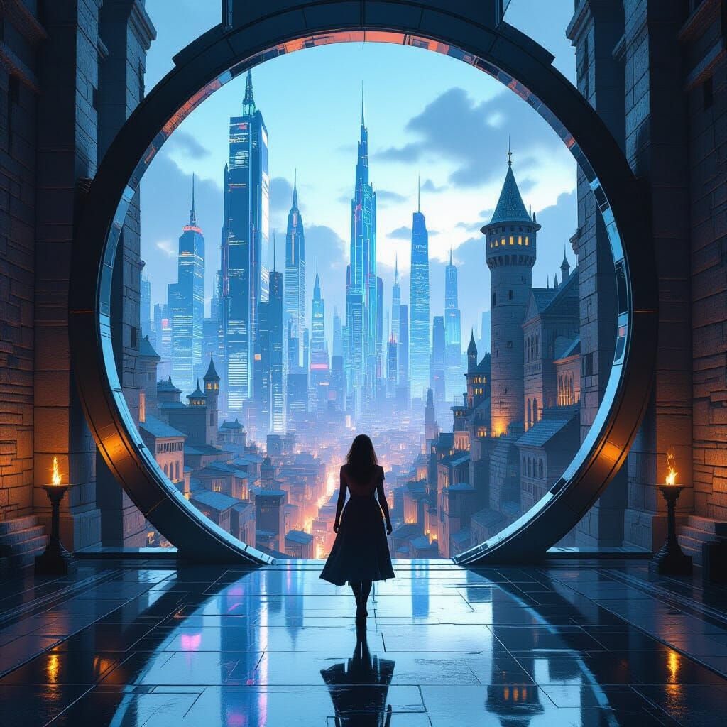 Futuristic Meets Medieval Through Mirrored Portal